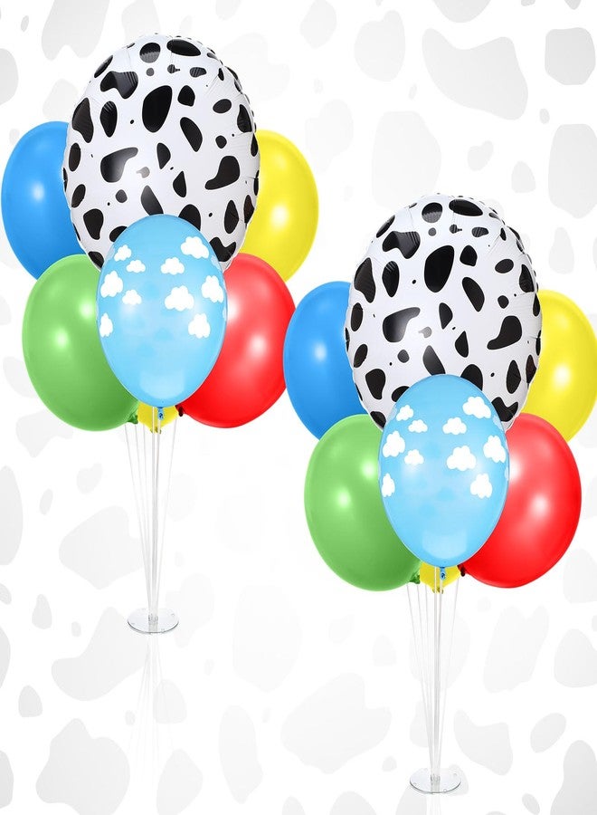 Charnoel 2 Sets Cartoon Birthday Party Decorations Table Centerpiece Red Yellow Blue Balloon Stand Kit with Cloud Cow Print Foil and Latex Balloon for Baby Shower Farm Animals Wedding Supplies - Image 1